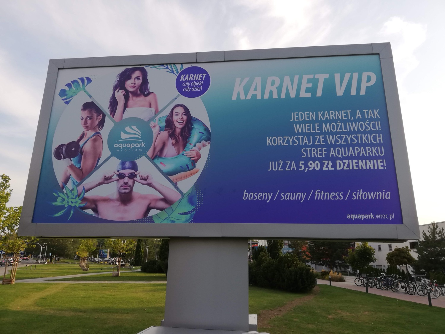 My photography on a blue Aquapark Wrocław 'Karnet VIP' billboard