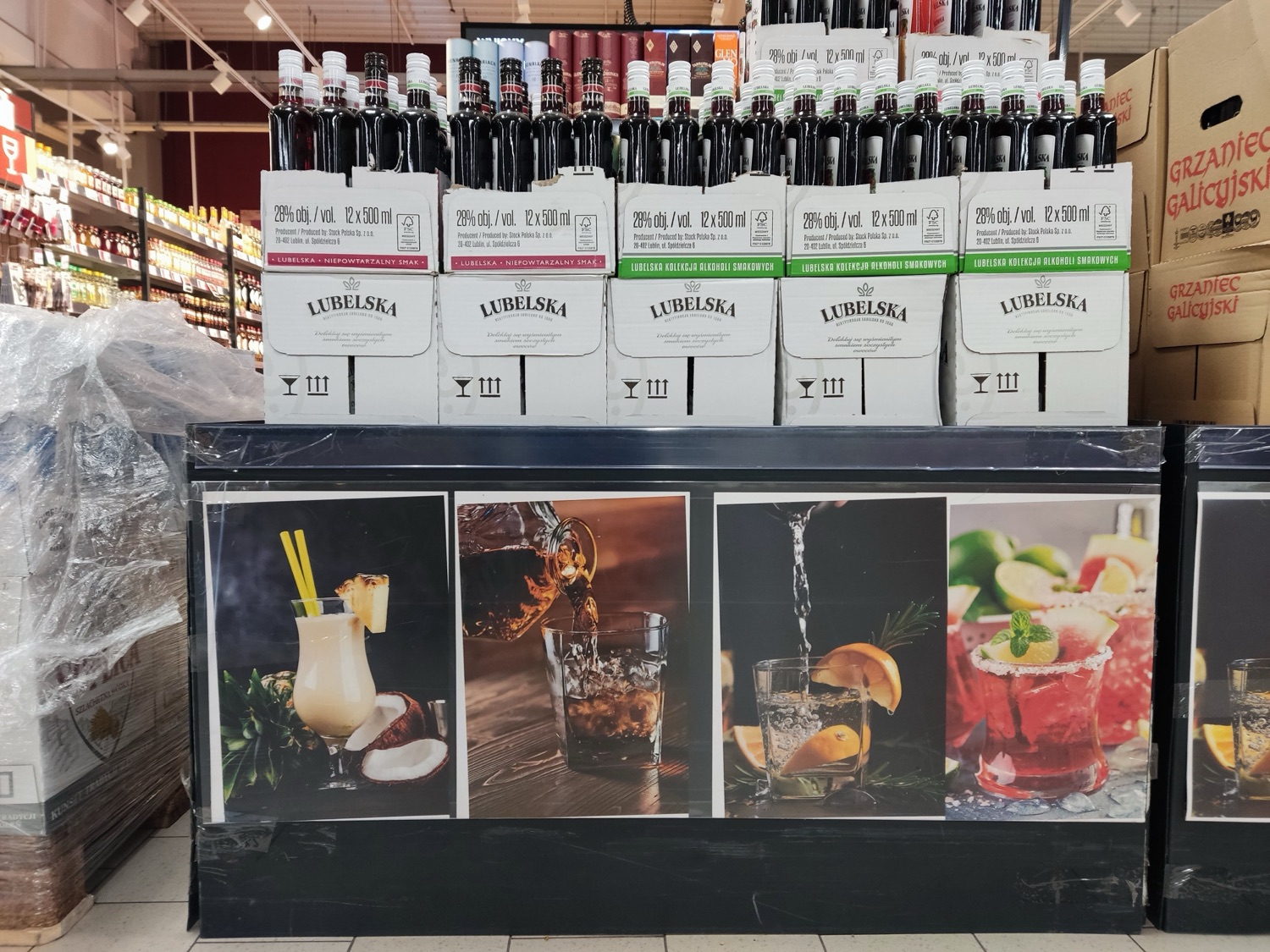 My cocktail photography printed on a Lubelska liqueur in-store retail display
